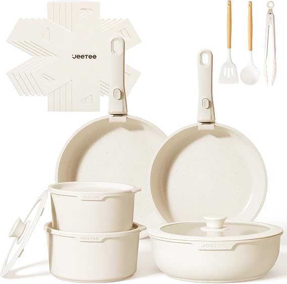 JEETEE Pan Set 19 Pieces Pots & Pans with Removable Handles