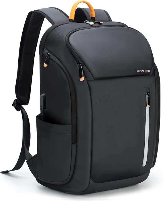 Ponhog Laptop Backpack for Men - 900D Travel Backpack fit 17.3 Inch Laptop, Tech Backpack with USB Charging Port Anti-Theft Pocket, 30L Smart Rucksack for College Business Work Overnight Black
