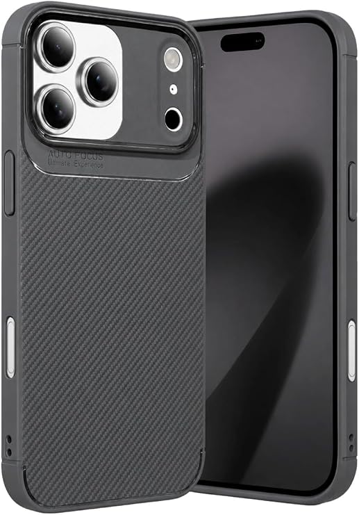 SİDE EYE Apple iPhone 18 Pro Max ve iPhone 17 Pro Max İle Uyumlu Karbon Fiber Dokulu İz Yapmaz Esnek Telefon Kılıfı Arka Kapak - Gri