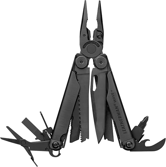 Leatherman Wave+ Multi-Tool, Made in USA, Black | 18 in 1 Heavy Duty Stainless Steel Tool with Knife, Pliers and Slicers