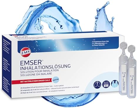Emser Inhalation Solution with Natural Emser Salt Inhalation for Acute or Chronic Inflammation of the Respiratory Tract 20 Ampoules of 5 ml