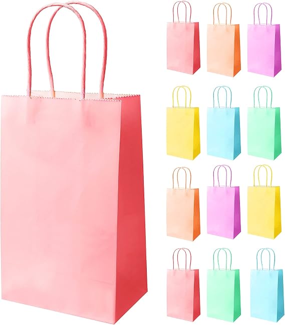 12pcs Pastel Party Bags With Handles 6 Colours 13x8x22cm