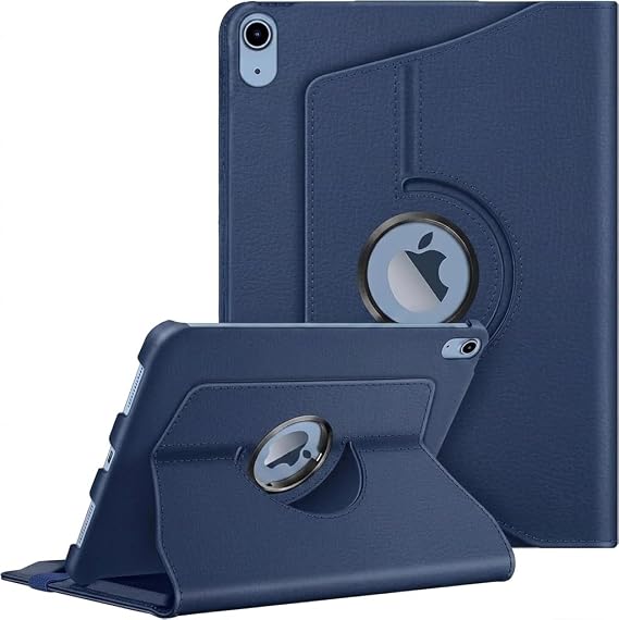 Apple iPad Yatay ve Dikey Standlı 360 Derece Döner Tablet Kılıfı (iPad 10.Nesil 10.9/iPad A16 Lacivert)