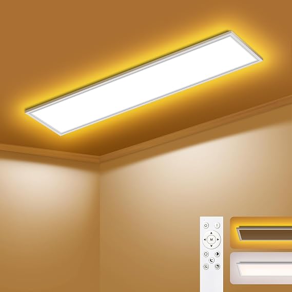 LED Ceiling Light Dimmable - LED Panel 120 x 30 cm 44 W 4400 LM Ceiling Light with Remote Control 3000 K - 6500 K - Night Light Warm - Ceiling Light Flat for Bedroom Children's Room Living Room Kitchen Lamp [Energy Class D]