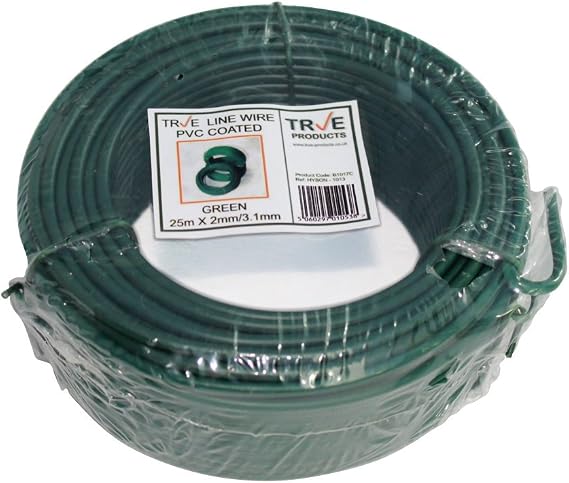 Tension Straining Line Wire Coil Green PVC Coated for Fencing 3.1mm x 25m Long