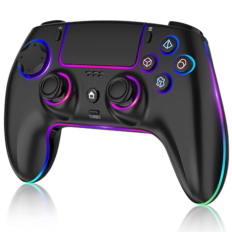 Wireless Pro Controller für PS5/PC/MAC/Steam Deck Gamepad mit 7 Variablen RGB Farben/Hall Effect Joystick&Trigger/Turbo/6-Achsen-Gyroskop/Programmierbar/Dual Vibration/Headset Anschluss/1500 mAh Akku