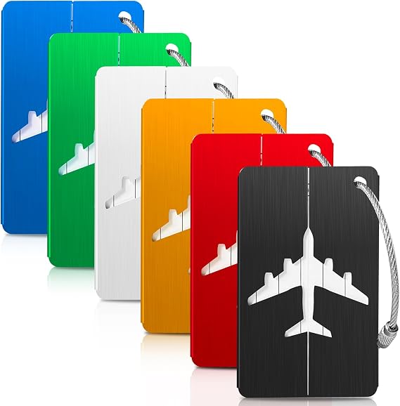 6 Pieces Luggage Tags with Card for Personal Information, 6 Colours Aluminium Luggage Identifier, Luggage Travel Airplane Label for Luggage, Backpacks, Bags