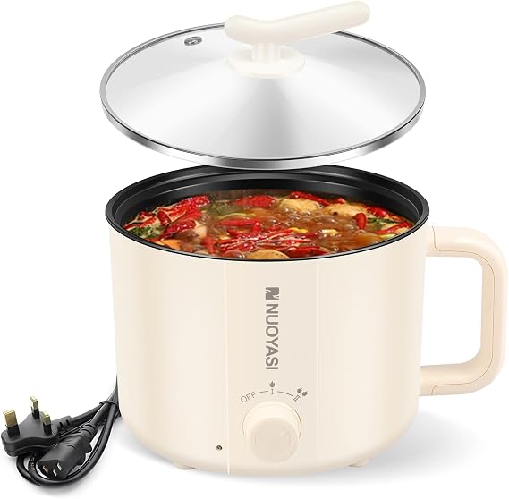 Electric Hot Pot with Steamer, 1.8 L Non-Stick Mini Electric Pot, 2 Gear Rapid Noodles Cooker, Portable Mini Stock Pot with Overheat Boil Dry Protection for Noodle, Pasta, Ramen(monolayer)