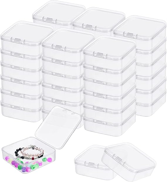 Pack of 40 Small Storage Boxes with Lid, Reusable, Small, Clear Plastic Box, Mini Rectangular Plastic Boxes, Suitable for Storing Small Parts and Beads (5.5 x 5.5 x 2 cm)