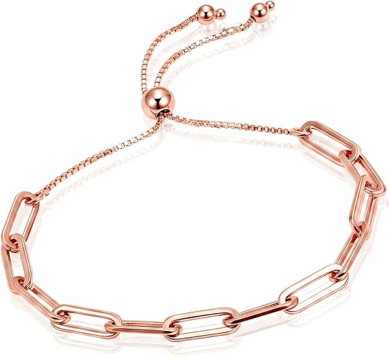 LeCalla 925 Sterling Silver Italian Adjustable Bolo Slider Paperclip Link Chain Bracelet for Women