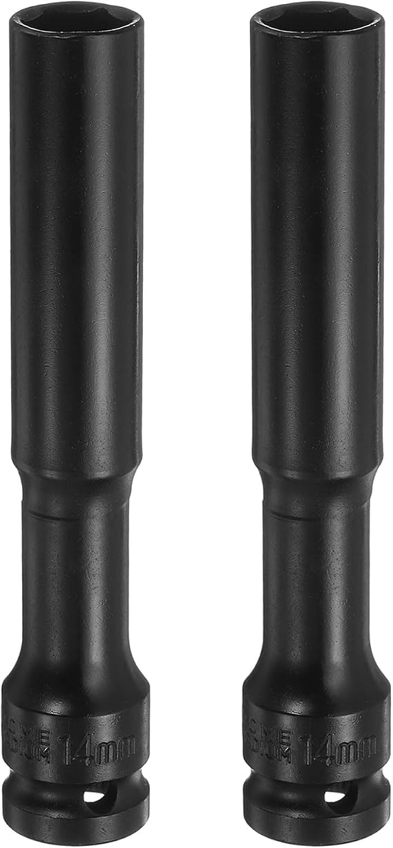 sourcing map 2pcs Deep Thin Impact Socket 14mm 6 Point Socket 1/2" Drive 5"