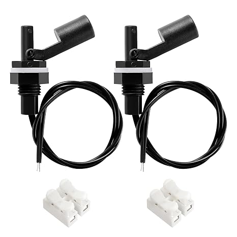 2 PCS M16 10W Water Liquid Level Sensor, Horizontal Float Switch, PP Side-Mounted Water Level Sensor Controller, with Spring Wire Connectors, for Fish Tank Pool, Black