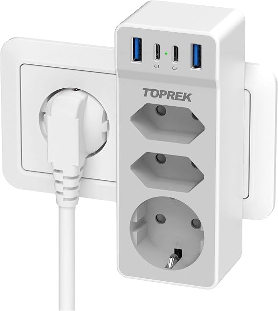 TOPREK Double Plug for USB C Socket Quick Charge Multiple Plug