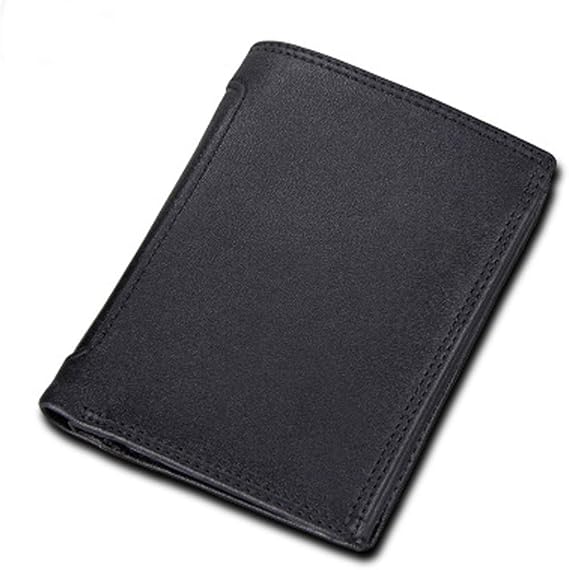 Genuine Leather Wallet Bifold Wallet Casual Solid Men Wallets with Coin Pocket Purses (Black 1)
