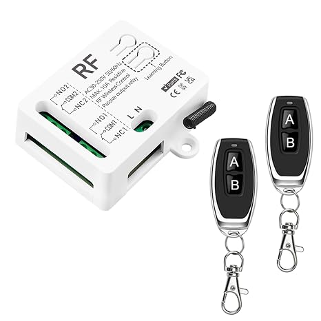 433Mhz RF Wireless Remote Control Switch with 2 Transmitters AC 220V 230V 240V 10A 2Channel Relay Receiver for Electric Curtain Garage Door Motor Light Radio Control Switch