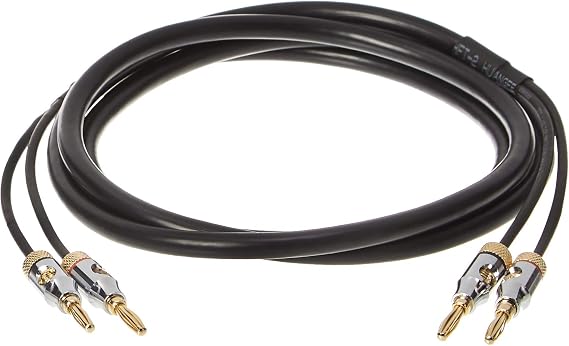Amazon Basics 16AWG Speaker Cable with Gold Plated Banana Plugs (4mm) CL2 99.9% Oxygen Free 1.8m Black