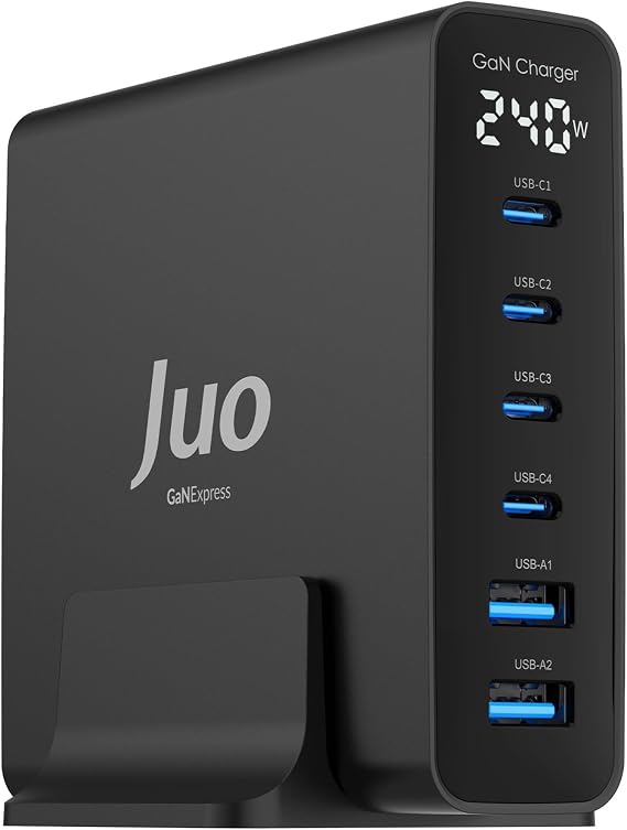 Juo 240W GaN PD 3.1 Desktop Fast Charger 4 Type-C + 2 USB-A iPhone & MacBook & Laptop Compatible Charger