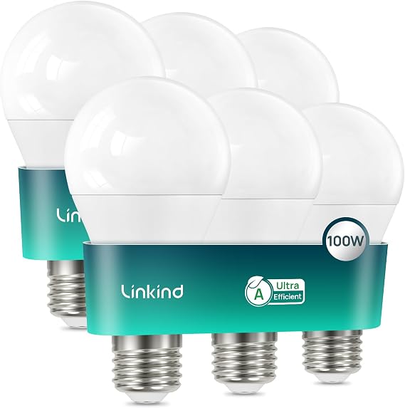 Linkind LED E27 Bulbs,Ultra-Efficient Class A LED Bulbs, 7.2W (100W Equivalent), Neutral White 4000K, 1521LM, GLS Edison Screw-in Bulb, Non Dimmable, Pack of 6 [Energy Class A]