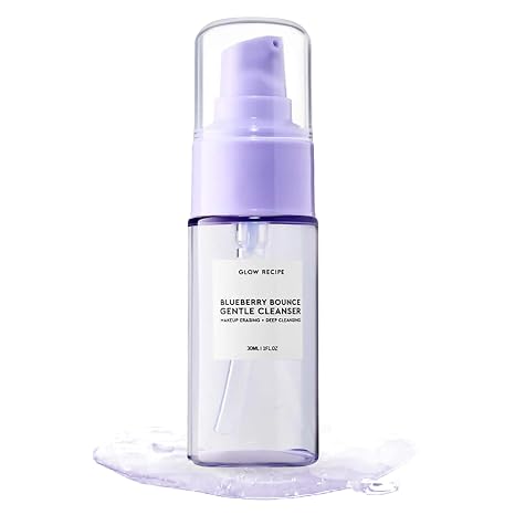Glow Recipe Blueberry Bounce Gentle Foaming Cleanser Mini - Gel-to-Foam Hydrating + Exfoliating Face Wash with Hyaluronic Acid + Blueberry Extract - Sulphate + Paraben Free (30 ml / 1 fl oz)