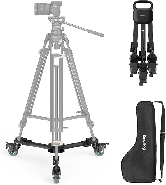 SMALLRIG Quick-Lock Photography Heavy Duty Tripod Dolly, Heavy Duty with 3" Rubber Wheels, Adjustable Legs, Handle & Carry Bag, 44.1lbs Capacity Tripod Wheels for Filming and Photography - 5020B
