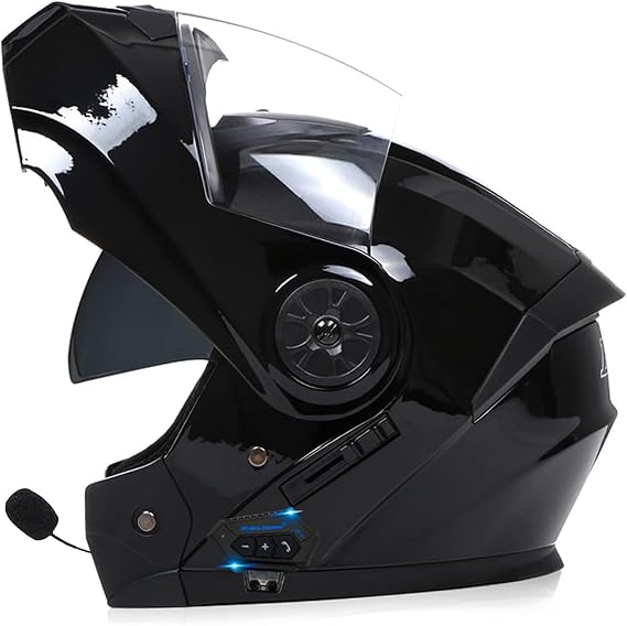 Modular Motorcycle Bluetooth Helmet, ECE Approved Flip Up Motorbike Helmet with Dual Visor Full Face Modular Bluetooth Helmet Built-in Dual Speaker Microphone Headset