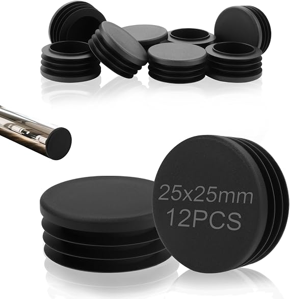 Round Plastic Plug 25 mm Tubing End Cap Plugs 12 Pcs Furniture Leg Pipe Insert Reusable Plastic End Caps Black Chair Leg Caps for Bed Sofa Tables Desks Furniture Feet Round Tube
