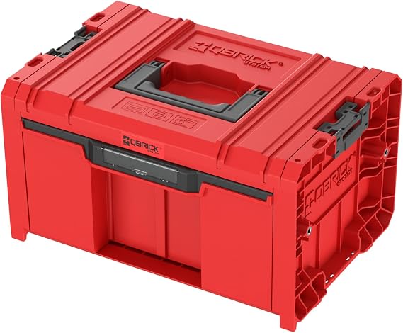 Qbrick - System PRO Drawer 1 Toolbox 2.0 BASIC RED ULTRA HD - Tool Box Made of Plastic with High Load Capacity - Drawer Organiser Storage for Work Accessories and More