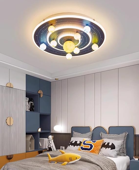 Ceiling Lighting for Children's Room, Led Creative Star Kids Ceiling lamp, 3D Galaxy Ceiling Fixture for Boy or Girl Bedroom, Cartoon Universe Fixture Segmented Lighting Control (Planet 1) [Energy Class E]
