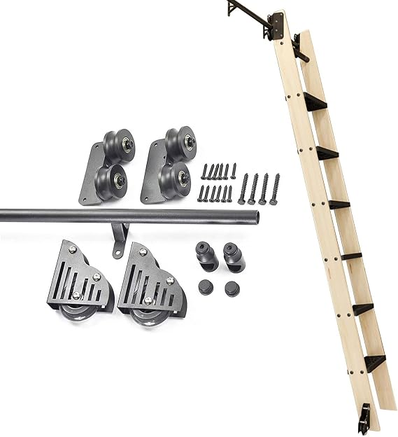 Library Rolling Ladder Hardware Kit - Sliding Ladder System for Bookshelf - Fits 200-600cm Round Tube Rails - DIY Ladder Installation - Perfect for Home & Office Use