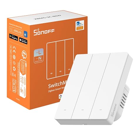 Interruptor Inteligente Zigbee SONOFF, Requiere Centro Zigbee SONOFF, Interruptor Smart, Sin Neutro o Con Neutro, Control por Voz & App con Alexa Google Home, Interruptor Zigbee ZBM5 Tipo 80,3 punto