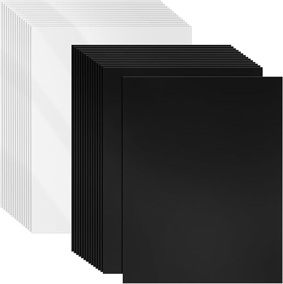 VOKOY 30 Pack 8.5x11 Inches Binding Covers and Backs Set, Letter Size Quality Un-Punched Report Covers, 15 Pcs 10mil Clear Binding Covers 15 Pcs 12mil Black Plastic Covers for Home Office