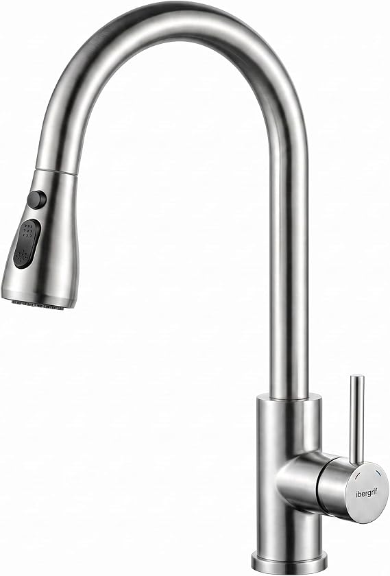 Ibergrif M22137 Brushed Stainless Steel Removable Kitchen Faucet