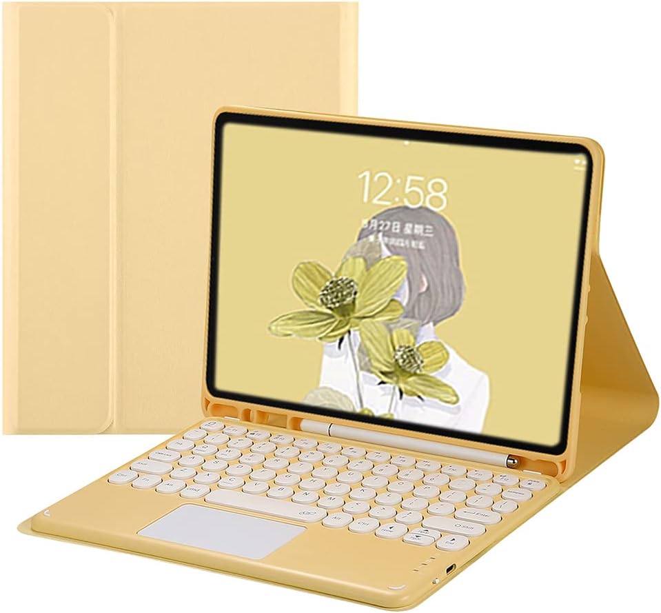iPad Pro 11 2022 Keyboard Case, iPad Pro 11 1st 2nd 3rd 4th Generation Keyboard Case with Touch Pad, Round Key, Pen Holder, Detachable Full Protection Yellow