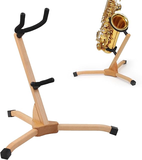Saxophone Stand for Alto Tenor, Handmade Sax Floor Display Wood Holder Rack