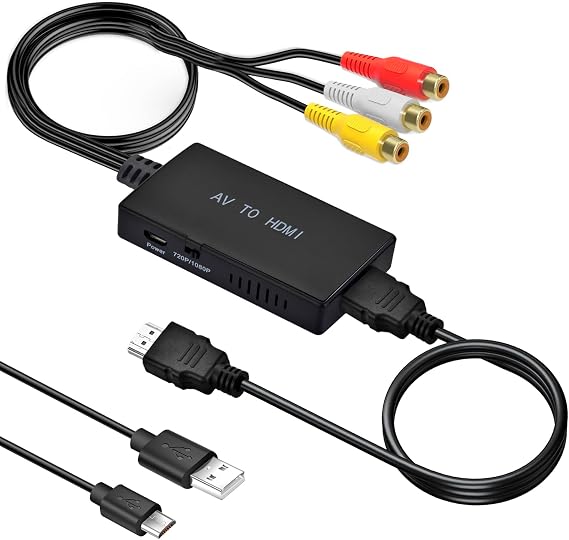 RCA to HDMI 1080P AV Adapter with HDMI Cable for PS2/PS3/Xbox/SNES/N64/STB/VHS/VCR Video Recorder DVD Support PAL/NTSC