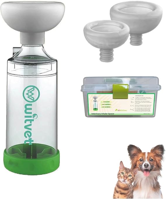 ペット吸入器スペーサー/エアロゾルチャンバー 猫、犬用 - 計量吸入器mdi療法の補助に使用 - デュアルバルブデザイン、可視インジケータ付き - 異なるサイズのペット用の3つのシリコンマスク