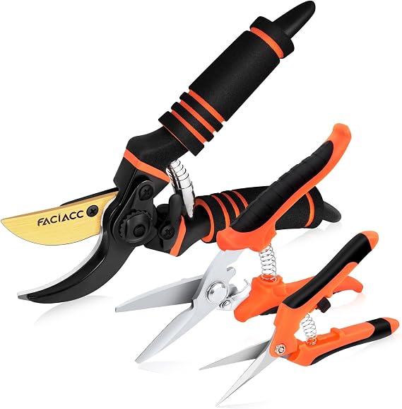 FACIACC Garden Secateurs, 3 Pack Stainless Steel Pruning Shears, Heavy Duty Garden Scissors, Pruner Secateurs, Professional Hand Pruners for Plants Hedges Flowers
