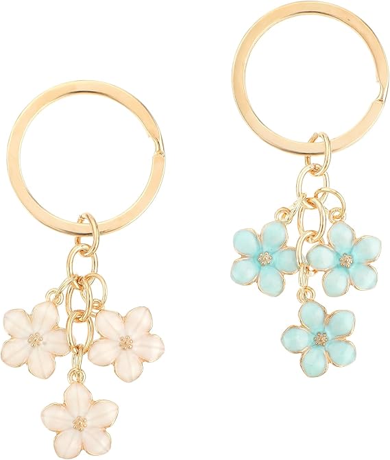Ouligay 2pcs Cute Keychain Flower Gold Keychain Bag Charm Cute Car Accessories Keys Bag Accessories For Women Gift