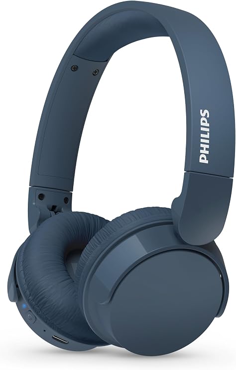 Philips TAH4209BL Leichter ohraufliegender kabelloser Bluetooth-Kopfhörer mit passiver Geräuschisolierung – 55 Stunden Spielzeit deutliche Anrufe dynamischer Bass 2 Stunden USB-C-Laden – Blau