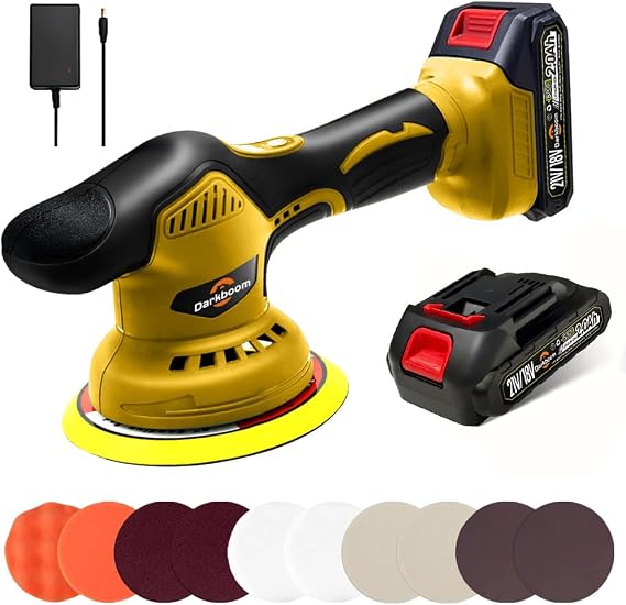 コードレスバッファポリッシャー 6インチ 20V 2.0Ah充電式バッテリー2個付き - Dewaltとアダプター充電器1個、6つの可変速度5500RPMコードレスサンダー、車のディテール/研磨用
