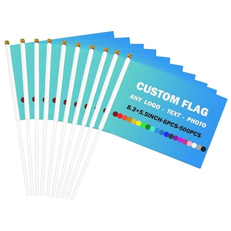 Custom Handheld Flag with Pole Personalized Stick Flag Mini Flags Personalised Hand Held Small Flag for Sporting Team, Sport Events, Football Match - 50 PCS