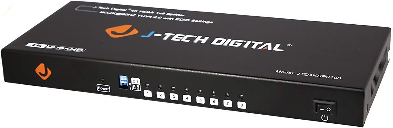 J-Tech Digital HDMI Splitter 1 In 8 Out 4K 60Hz Premium Quality 4K Ultra HD, HDMI Splitter for Multiple Monitors DuplicateMirror [JTD4KSP0108]