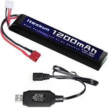 7.4V 2S 1200mAh エアソフトバッテリー リポバッテリー Deans Tプラグ 30C 高放電率 充電式 2S リポバッテリー エアソフトモデルガン用 7.4Vバッテリー充電器付き