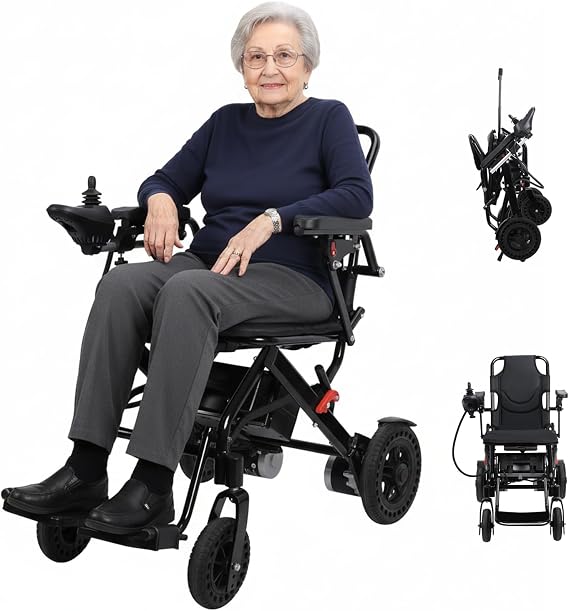 Foldable Electric Wheelchair for Elderly Mobility, Airline-Approved Travel Power Chair with 500W Dual Motors, 12 Mile Range, 22kg Lightweight Frame, Anti-Tilt Brake for Safety
