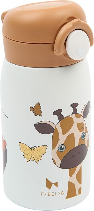 Fabelab Children's Bottle 320 ml | Giraffe Motif | Stainless Steel BPA Free | School No Leaks | Water Bottle