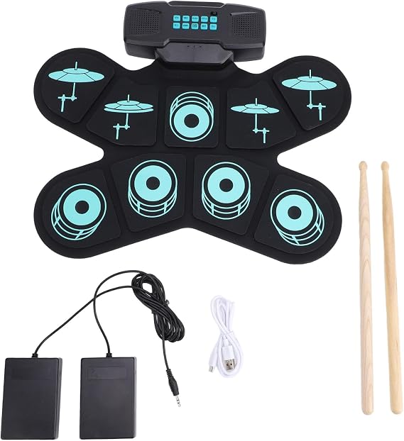 Electric Drum Pad Set, Electric Drum Kit for Kids Foldable Kids Drum Pad with Stereo Speakers, Foot Pedals, Drum Sticks, 9 Pads Silicone Electronic Drum Set for Kids Adult Beginner
