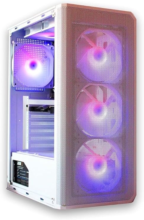 Gaming PC Computer Tower, i7, 8GB RAM, GT 1030 2GB, 256GB SSD + 1TB HDD, 500W 80+ PSU, White 6 Fan RGB Case, WiFi, Windows 11 – High Performance Gaming Setup