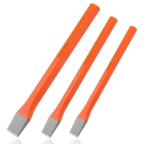 ValueMax 3-teiliges Maurermeißel-Set Cr-V Flachkaltmeißel (10 mm 12 mm 16 mm) Meißel Handmeißel Kaltmeißel für Stein/Mauerwerk/Zement/Mörtel/Bau