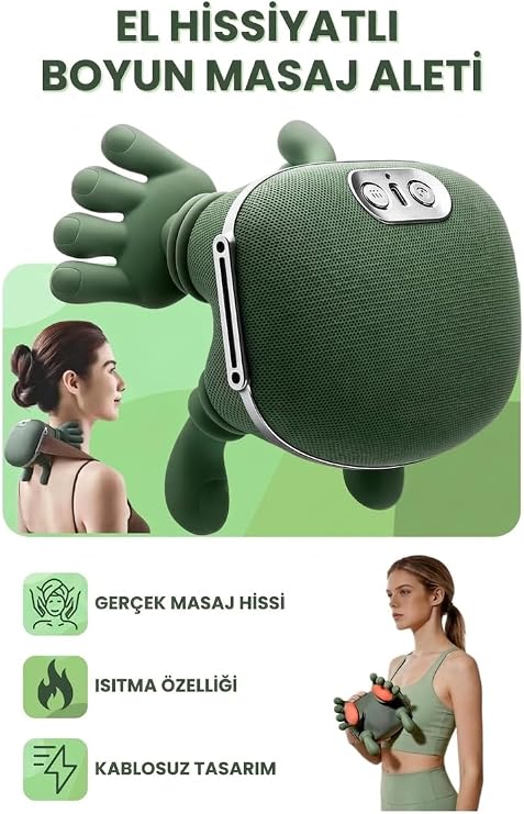 Şarjlı Avuç İçi Hissiyatlı Kızılötesi Isıtmalı Derin Doku Masaj Aleti – 3 Kademeli Taşınabilir Rahatlatıcı Cihaz Ergonomik Boyun ve Sırt Masaj Cihazı