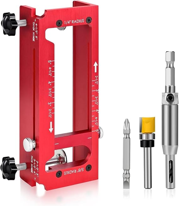 Door Hinge Jig, Adjustable Door Hinge Mortiser Jig, Aluminum Alloy Woodworking Hole Opener Slotting Locator for Door & Cabinet, Hinge Installation Tool Fits 2.5" to 5" Length